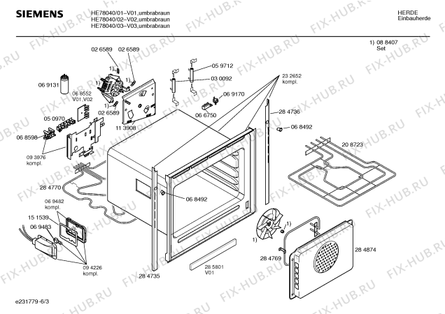 Взрыв-схема плиты (духовки) Siemens HE78040 - Схема узла 03