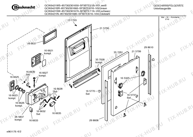 Схема №5 SF5BTE6 GCIK6421BR с изображением Передняя панель для посудомойки Bosch 00366665