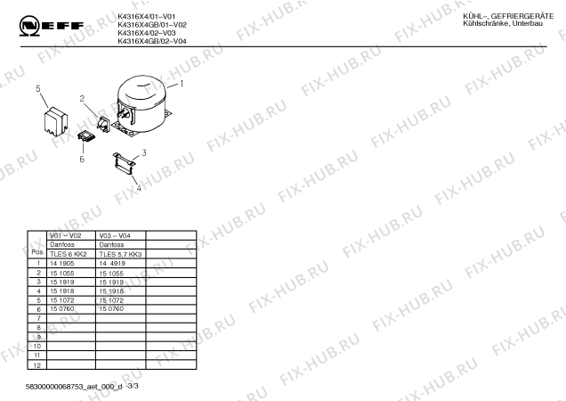 Взрыв-схема холодильника Neff K4316X4 - Схема узла 03