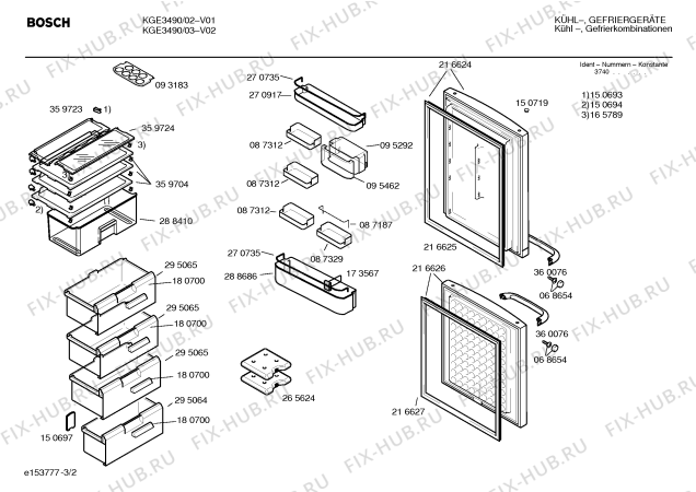 Схема №2 KGE3690 с изображением Передняя панель для холодильной камеры Bosch 00360077
