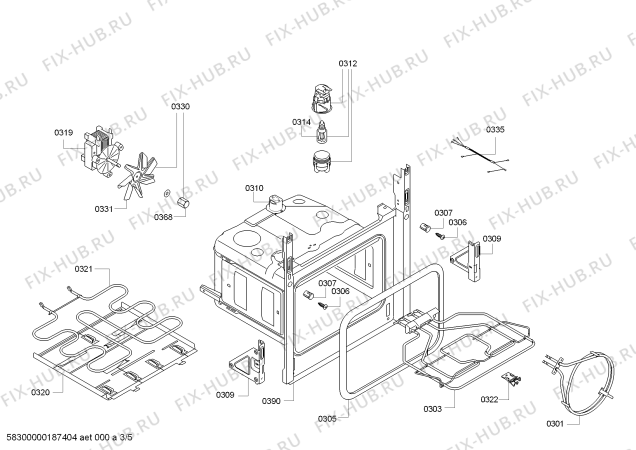 Взрыв-схема плиты (духовки) Bosch HBA23B320S H.BO.NP.L3D.IN.GLASS.B3a.B.E0_C/// - Схема узла 03