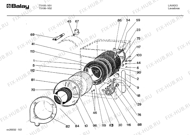 Взрыв-схема стиральной машины Balay T5105 - Схема узла 02