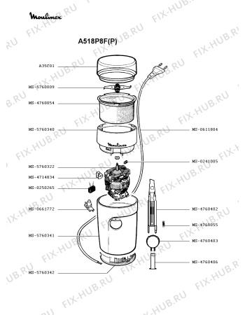 Взрыв-схема кофеварки (кофемашины) Moulinex A518P8F(P) - Схема узла DP001916.5P2