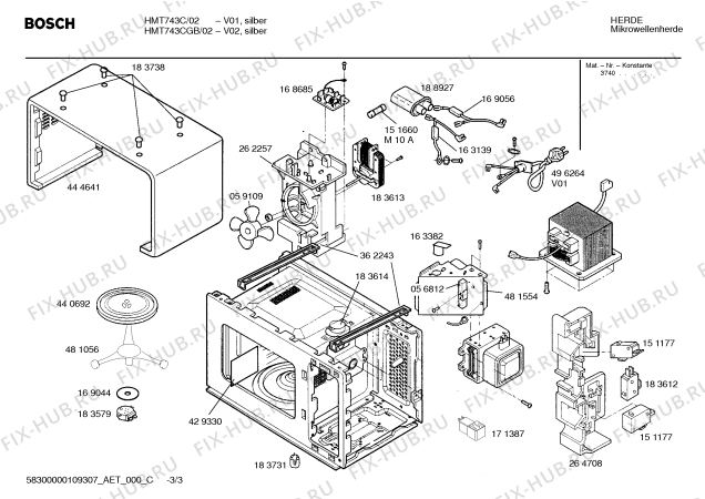 Схема №2 HMT743CGB с изображением Корпус для свч печи Bosch 00444641