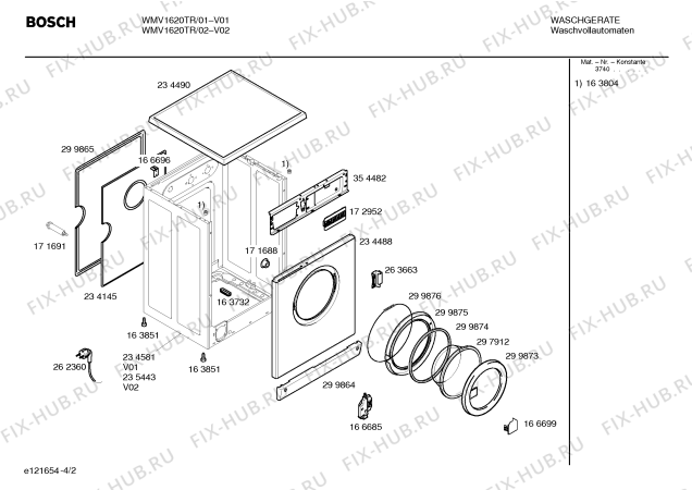 Взрыв-схема стиральной машины Bosch WMV1620TR - Схема узла 02