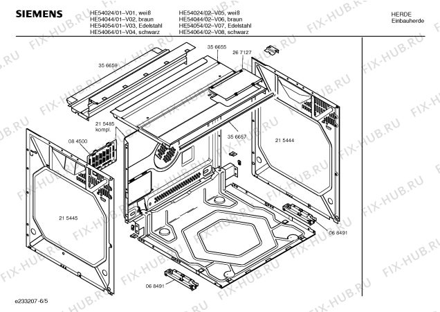 Взрыв-схема плиты (духовки) Siemens HE54044 S2001 - Схема узла 05
