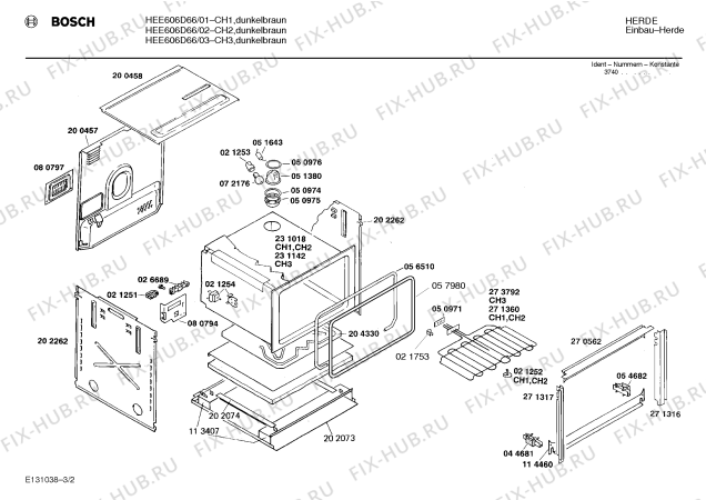 Схема №3 HEE606D66 с изображением Переключатель для плиты (духовки) Bosch 00031264