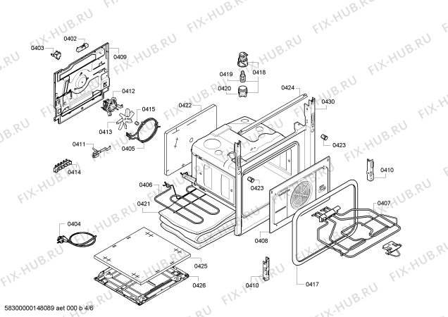 Взрыв-схема плиты (духовки) Siemens HR74W525N - Схема узла 04