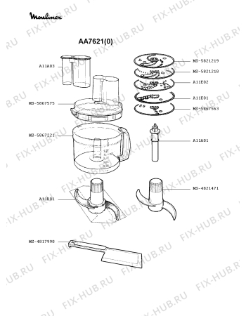 Взрыв-схема кухонного комбайна Moulinex AA7621(0) - Схема узла XP000197.7P3