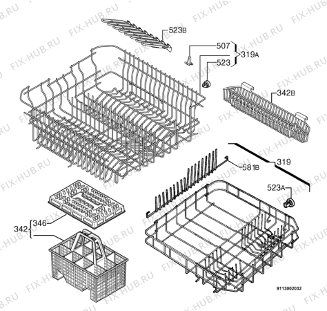 Взрыв-схема посудомоечной машины Electrolux ESI652W - Схема узла Basket 160