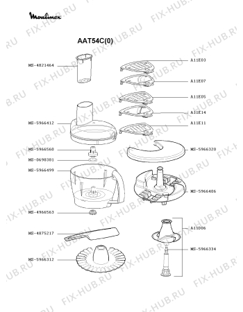 Взрыв-схема кухонного комбайна Moulinex AAT54C(0) - Схема узла 3P000497.1P2