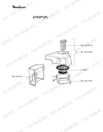 Взрыв-схема соковыжималки Moulinex A753P1(P) - Схема узла GP000858.4P2