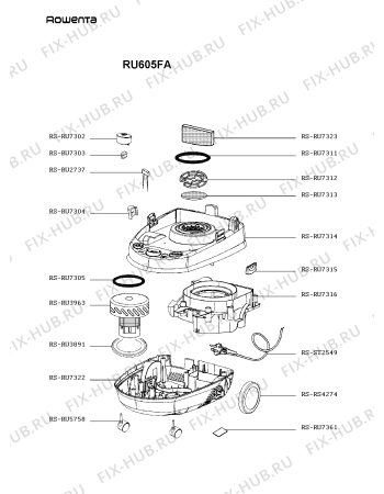 Взрыв-схема пылесоса Rowenta RU605FA - Схема узла GP003137.2P2