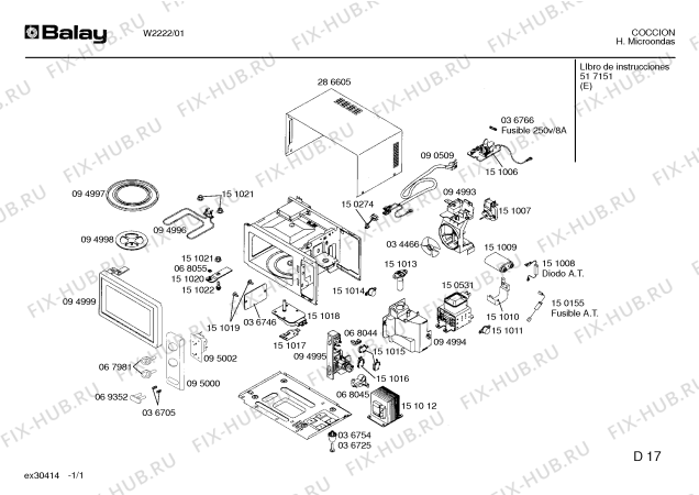 Схема №1 W2222 с изображением Винт для микроволновки Bosch 00151022