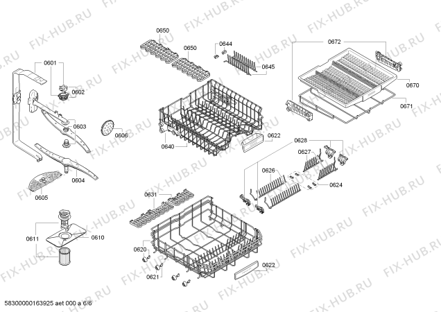 Взрыв-схема посудомоечной машины Bosch SMS68T08AU LifeStyle automatic, Made in Germany - Схема узла 06
