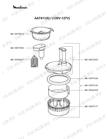 Взрыв-схема кухонного комбайна Moulinex AA7411(0) - Схема узла 5P000180.5P2