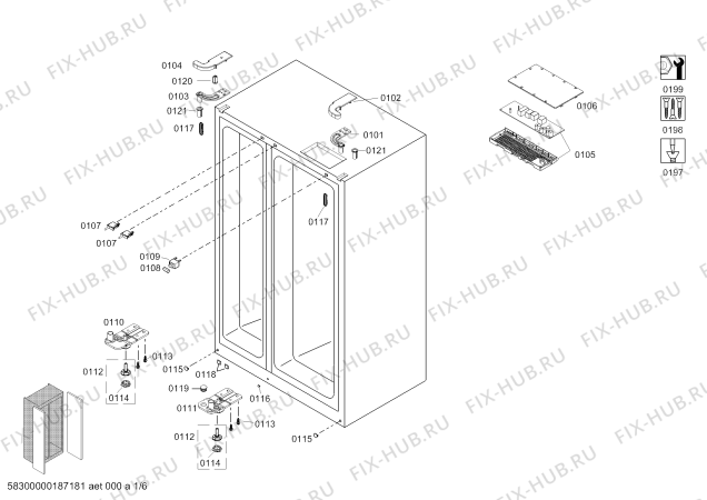 Схема №3 KAN63V41TI с изображением Дверь для холодильной камеры Bosch 00714625