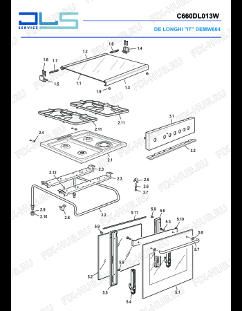 Схема №2 DEMW 664 с изображением Корпусная деталь для плиты (духовки) DELONGHI 35C66113DL