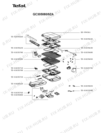 Схема №1 GC305012/9Z с изображением Шарнир для электрогриля Tefal TS-01035680