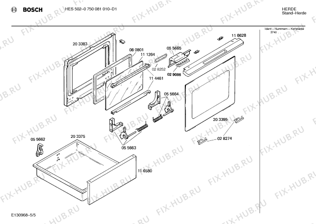 Взрыв-схема плиты (духовки) Bosch 0750081010 HES502F - Схема узла 05
