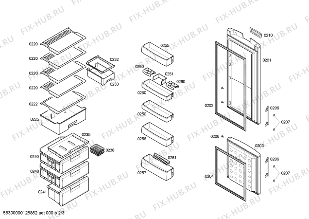Схема №2 3KEL6852 с изображением Дверь для холодильной камеры Bosch 00246481