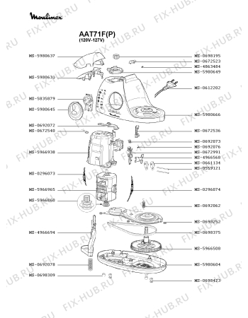 Взрыв-схема кухонного комбайна Moulinex AAT71F(P) - Схема узла IP000174.6P3