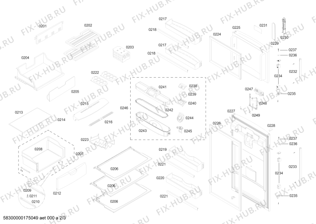 Взрыв-схема холодильника Bosch KDN46PI111 REF BOSCH ECO-TT465 IX 220V/60HZ - Схема узла 02