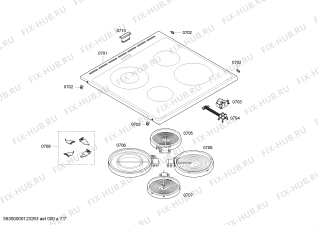 Взрыв-схема плиты (духовки) Bosch HLN423020R - Схема узла 07
