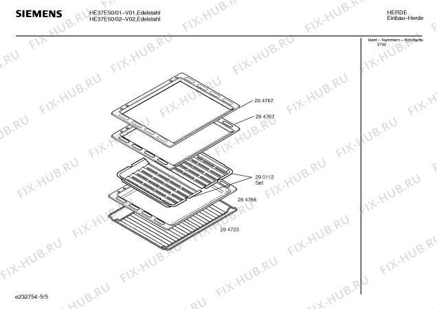 Взрыв-схема плиты (духовки) Siemens HE37E50 - Схема узла 05