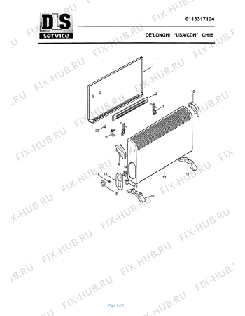 Схема №1 CH15 с изображением Панель для обогревателя (вентилятора) DELONGHI 7113001900