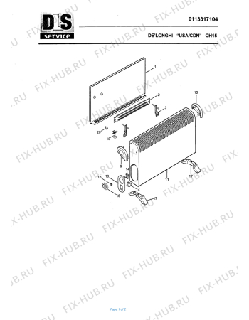 Схема №1 CH15 с изображением Панель для обогревателя (вентилятора) DELONGHI 7013002500