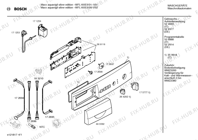 Схема №1 WFL165EII Maxx aqavigil silver edition с изображением Инструкция по установке и эксплуатации для стиралки Bosch 00524669