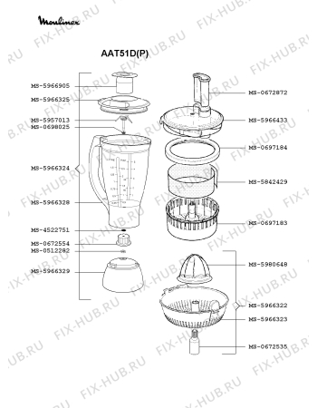 Взрыв-схема кухонного комбайна Moulinex AAT51D(P) - Схема узла JP000491.5P3
