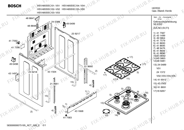 Схема №4 HSV485SSC Bosch с изображением Инструкция по эксплуатации для плиты (духовки) Bosch 00586353