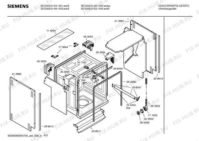 Взрыв-схема посудомоечной машины Siemens SE53A231 - Схема узла 03