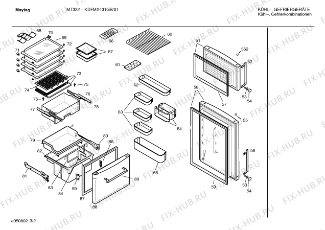 Схема №2 KDFMX431GB MT322 с изображением Поднос для холодильника Bosch 00484389