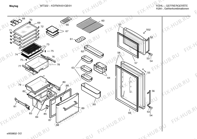 Схема №2 KDFMX431GB MT322 с изображением Дверь для холодильника Bosch 00219041