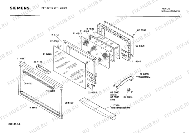 Взрыв-схема микроволновой печи Siemens HF420416 - Схема узла 03