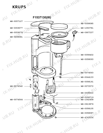 Взрыв-схема кофеварки (кофемашины) Krups F1537130(W) - Схема узла 2P001483.4P2