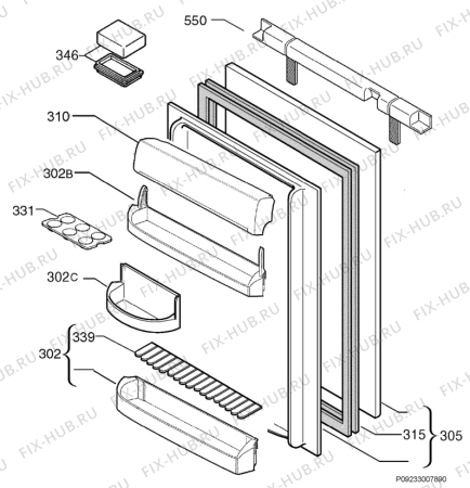 Взрыв-схема холодильника Juno Electrolux JKU6038 - Схема узла Door 003