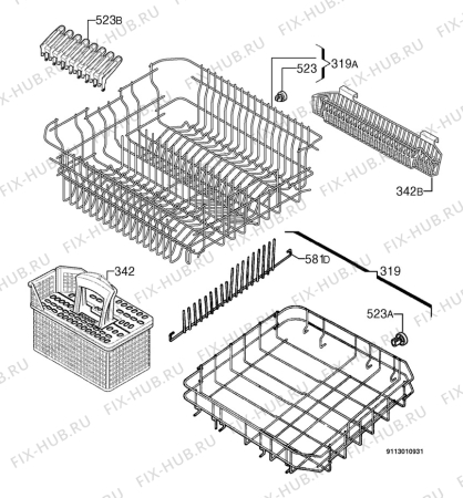 Взрыв-схема посудомоечной машины Arthurmartinelux ASF2649 - Схема узла Basket 160