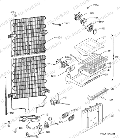 Взрыв-схема холодильника Rex Electrolux RNA34770S - Схема узла Cooling system 017