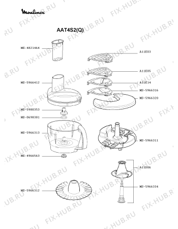 Взрыв-схема кухонного комбайна Moulinex AAT4S2(Q) - Схема узла JP000484.3P2