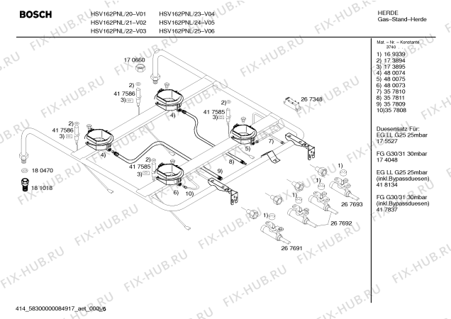 Схема №3 HSV162PNL Bosch с изображением Инструкция по эксплуатации для электропечи Bosch 00583575