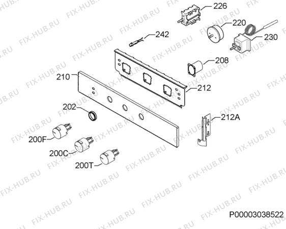 Взрыв-схема плиты (духовки) Zanussi ZOB562XQ - Схема узла Command panel 037