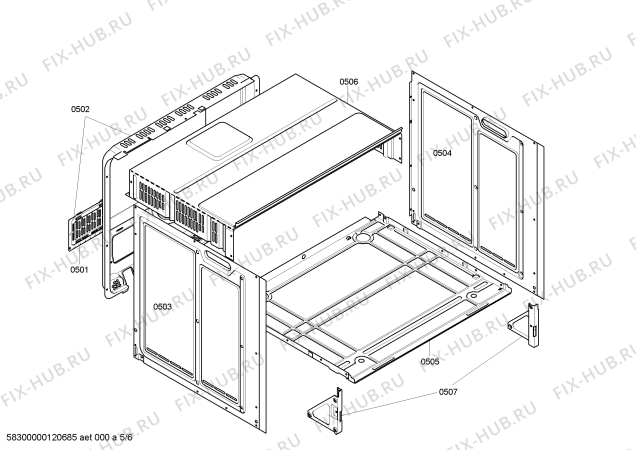 Взрыв-схема плиты (духовки) Bosch HBN360641 - Схема узла 05