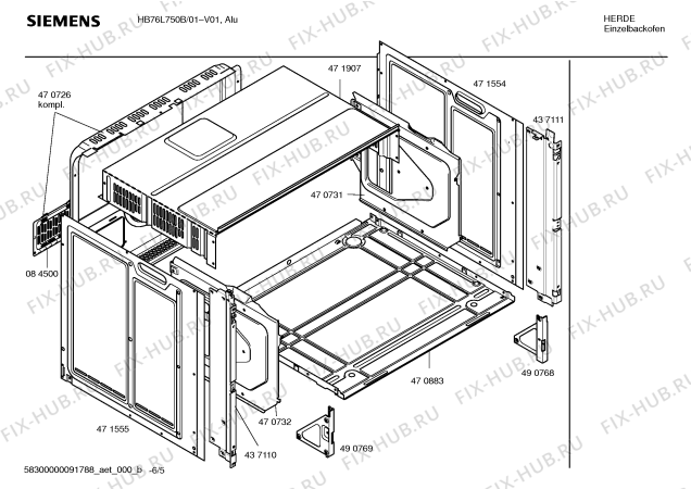 Взрыв-схема плиты (духовки) Siemens HB76L750B - Схема узла 05