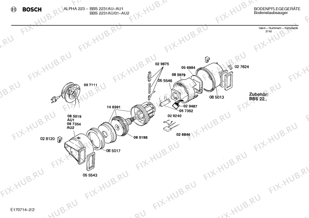 Схема №2 BBS2231AU ALPHA 223 с изображением Кабельная катушка для пылесоса Bosch 00087111