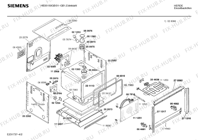 Взрыв-схема плиты (духовки) Siemens HB35150GB - Схема узла 02
