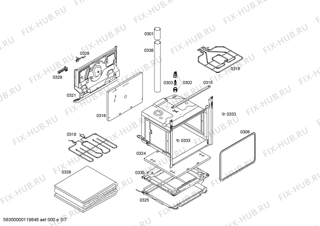 Взрыв-схема плиты (духовки) Bosch HLN122050X - Схема узла 03